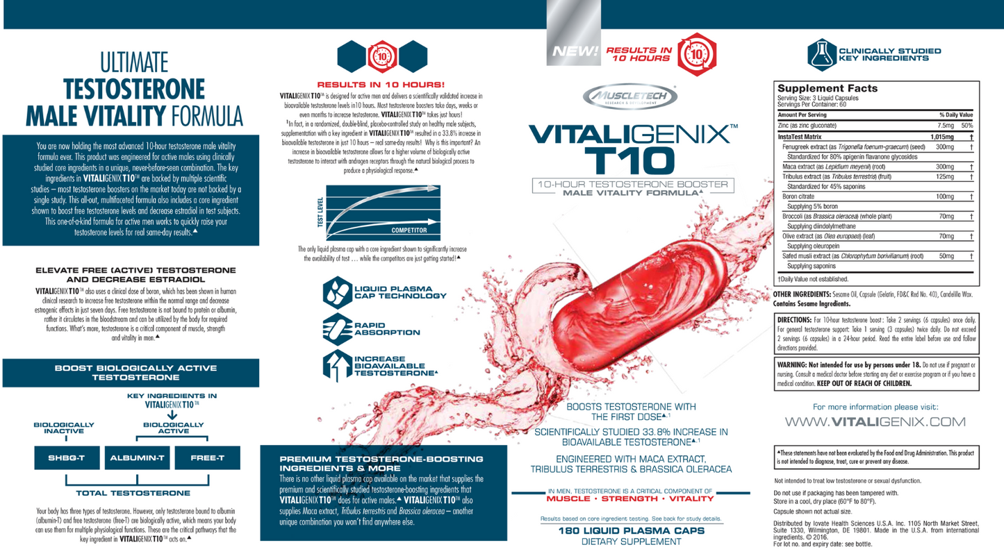 MuscleTech VITALIGENIX T10 10-Hour Test Booster Male Vitality Formula