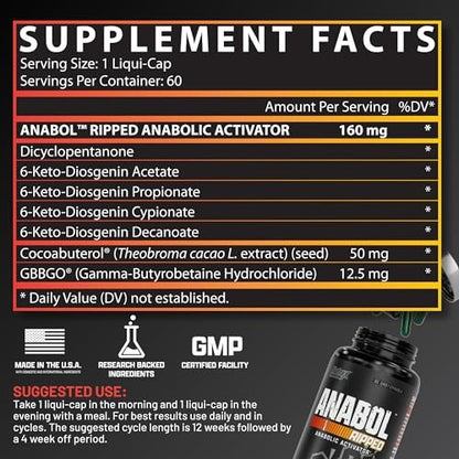 Nutrex Research Anabol Ripped Anabolic Muscle Builder for Men, 2-in-1 Muscle Builder and Shredding Supplement, (60 Count)
