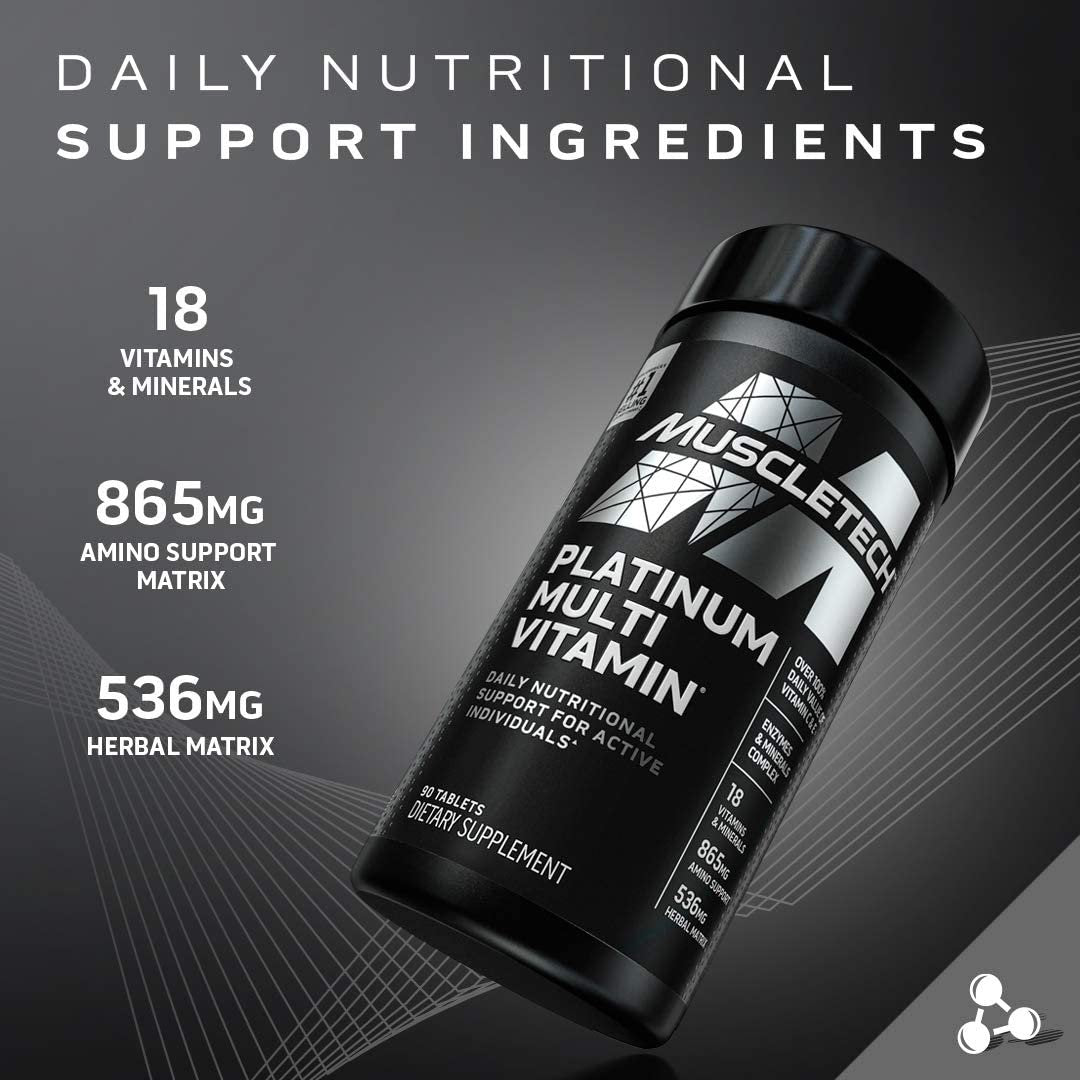 MuscleTech Platinum Multivitamin | Vitamin C for Immune Support | 18 Vitamins & Minerals | Vitamins A C D E B6 B12 | Daily Workout Supplements | Mens Multivitamins, 90 ct