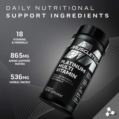 MuscleTech Platinum Multivitamin | Vitamin C for Immune Support | 18 Vitamins & Minerals | Vitamins A C D E B6 B12 | Daily Workout Supplements | Mens Multivitamins, 90 ct