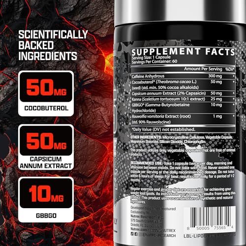 Nutrex Research Lipo-6 Hardcore Supplement, Supports Metabolism & Energy, Dietary Capsules – 60 Count