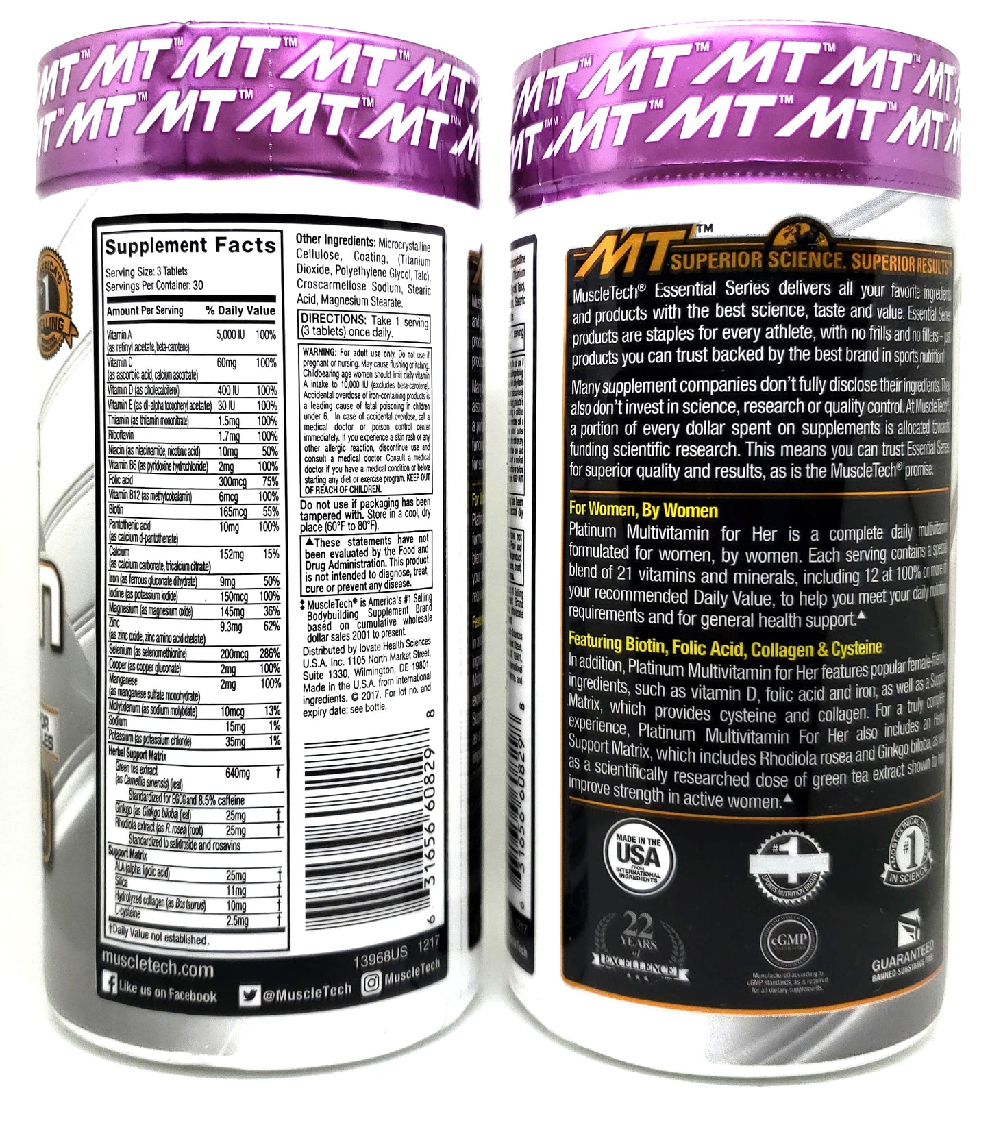 Muscletech Platinum MULTIVITAMIN FOR HER 90 Tabs Essential Vitamins (2 PACK)